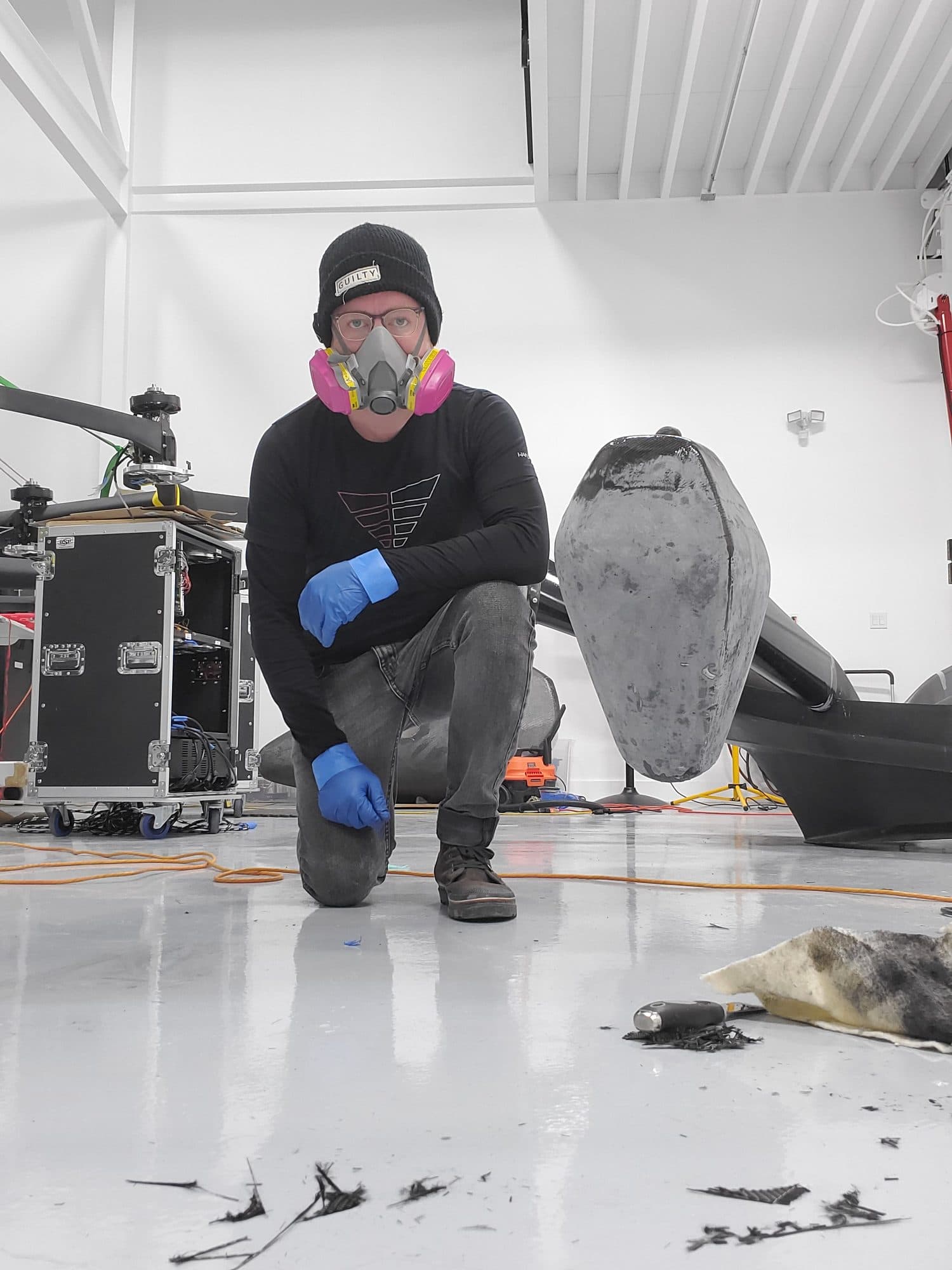 Technician preparing a composite airframe part